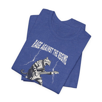 Rage Against the Regime Punk Cat T-Shirt - Rebel Guitar Cat Graphic Protest Tee