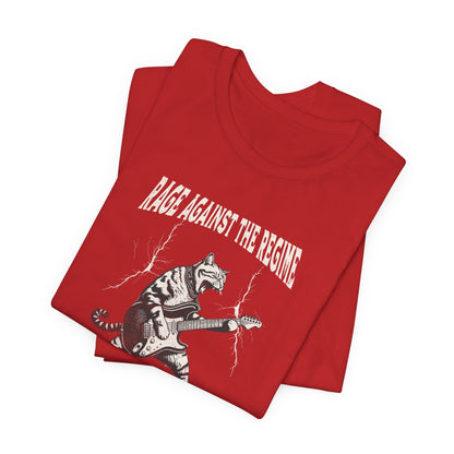 Rage Against the Regime Punk Cat T-Shirt - Rebel Guitar Cat Graphic Protest Tee